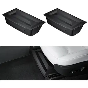 BASENOR 2PCS 2026 Tesla Model Y Juniper Under Seat Storage Box, Hidden Organizer Tray [No-Slip] with Dust Lid, Underseat Storage for 2025 2026 Model Y Juniper