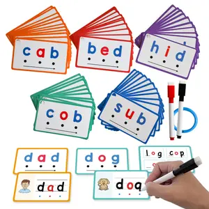 English Learning Cognitive Card Set, Flashcards Learning Alphabet, 60 Double-Sided Reusable Cards with 2 Markers, Kids' Educational Material for Early Learning, Word Cards