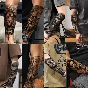 36 Sheets Large Black Temporary Tattoo Stickers with Tribal Wolf Tiger Lion Skull Designs for Men Women 12 Big & 24 Tiny Fake Tattoos for Arms Chest Shoulders
