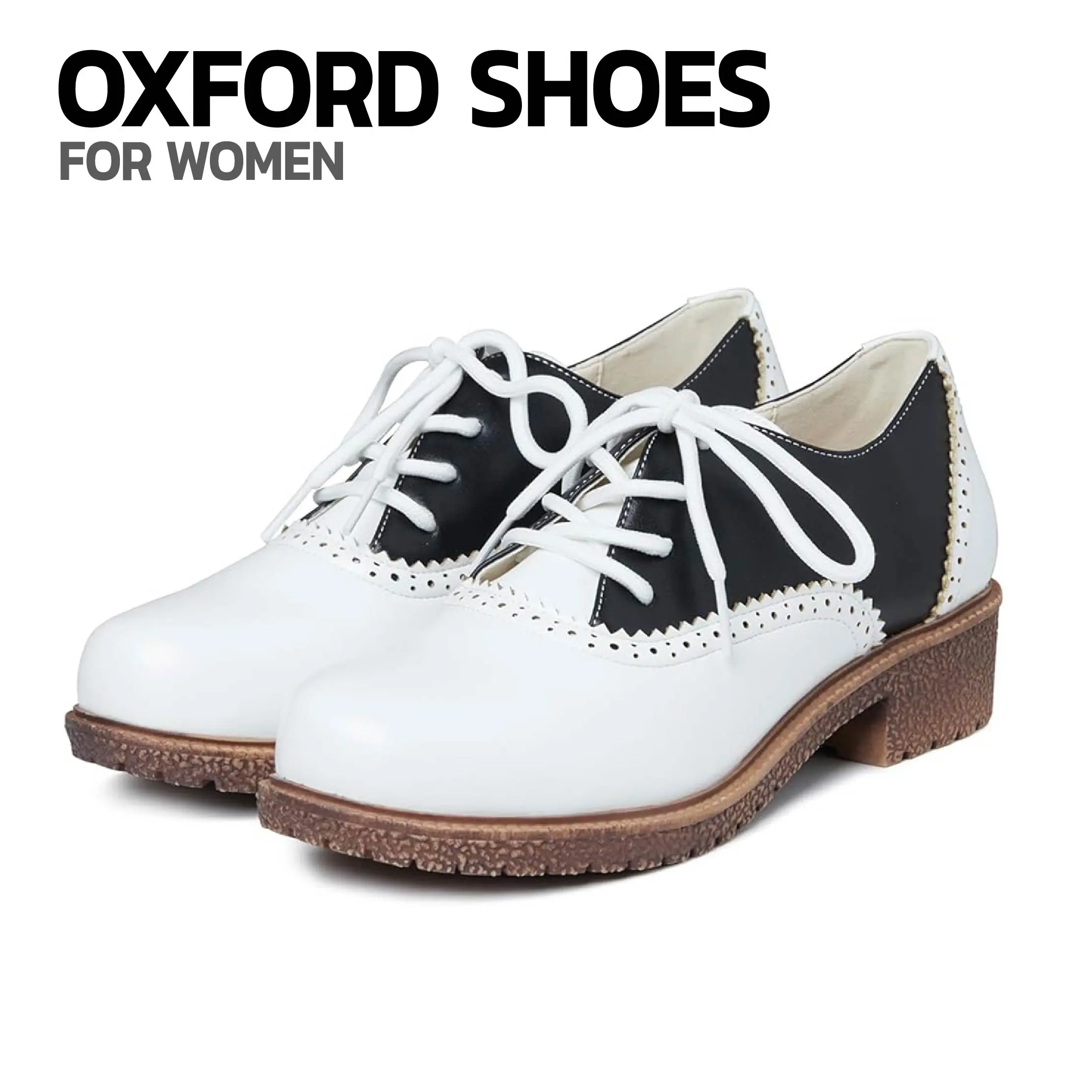 Oxford Shoes For Women Round Toe Chunky Low Heel Lace Up Fashion Comfortable Daily Dress Vintage Brogue Shoes Trendy Girl Shoe