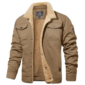 MAGCOMSEN Men's Sherpa Lined Winter Trucker Jacket Warm Multi Pocket Casual Jacket Collared Menswear Tops Cotton Fleece Long Sleeve FallFreshness Khaki Beige Jacket Outdoorfun