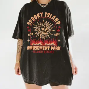 Spooky Island Amusement Park Shirt, Retro 2000s Halloween Movie Shirt,Disco Skull,Summer Spooky, 90s Nostalgia Halloween Shirt ESG