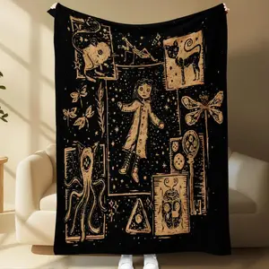 Ultra-Soft Flannel Blanket with Coraline Pattern, Cozy Throw for Bedroom Living Room Sofa Camping Travel, Perfect Gift for Family Friends, Lightweight Cozy Blanket