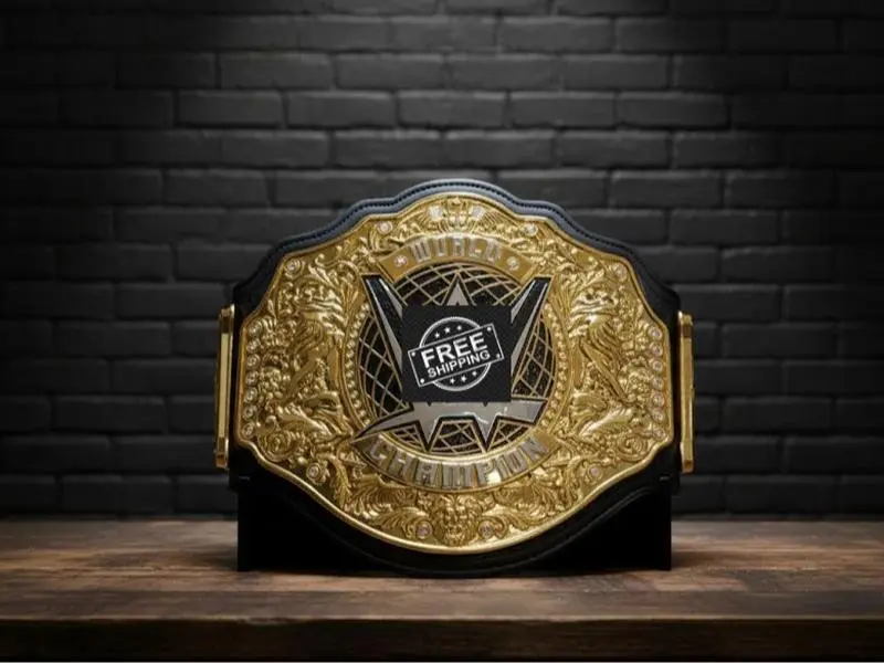 World Heavyweight Wrestling Championship Replica Belt - 2mm Brass Metal Plates, Brass & Leather Adjustable Black and Gold Strap, Adult-Size Fan-Made Collectible for Fans, Ideal Birthday Gift, Birthday Gifts