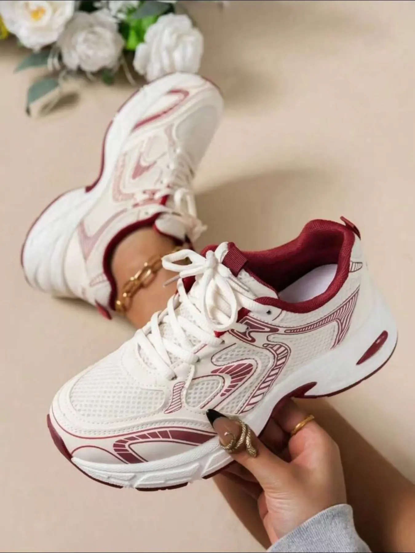 Women's Breathable Mesh Thick Sole Sports Shoes, Casual Trendy Lace-Up Platform Sneakers, Fashionable Versatile Sneakers, Comfortable Old School Dad Shoes for Daily Wear, Thick Soled Sneakers