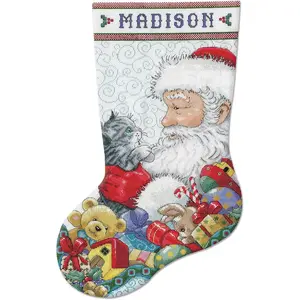 Santa with Kitten Counted Cross Stitch Stocking Kit