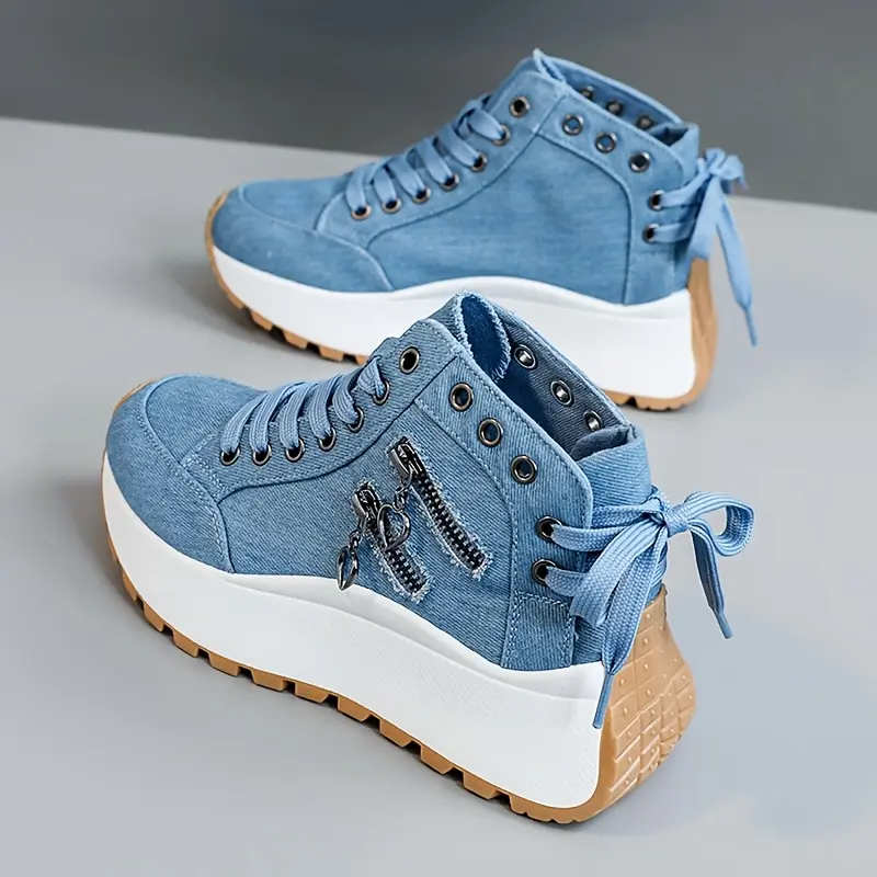 [Thick Platform Sneakers] High-Top Women's Sneakers with Thick Platform Sole |     Breathable Fabric, Zipper Closure, Round Toe Comfort, Durable PVC Outsole |     Versatile Casual Outdoor Shoes for Spring Training Trainer Runner Athletic