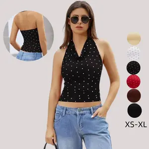 Women's Polka Dot Halter Tank Tops Cowl Neck Going Out 2026 Spring Summer Y2K Sleeveless Tee Shirts
