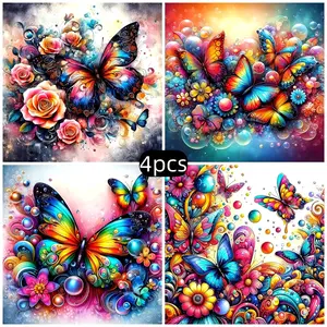 4pcs Beautiful Butterfly Diamond Painting Kit, Adult Art Craft Set, DIY 5D Round Drill Home Decor, Beginner Friendly Wall Decoration