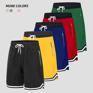 Men's Casual Sports Shorts with Zipper Pockets Breathable Polyester Fabric Elastic Waistband Multiple Colors Basketball Athletic Wear for Running Training Fitness