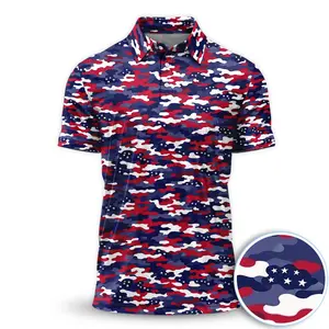 Red White Blue Camo Patriotic Patten Polo Golf Shirt American Flag For Men Outdoor Sports Short Sleeve Top