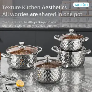 8 Piece Stainless Steel Cookware Set, 4 Sizes Pots & 4 Transparent Glass Lids, Idea for Cooking Pasta, Soups, Curries, Dishwasher Safe