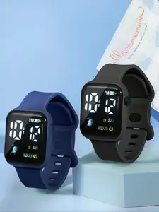 Fashion LED Digital Display Electronic Watch Set, Sporty Style, Square Face, Plastic Case, Unisex, Perfect for Birthday Gifts