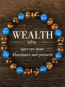 1pc Vintage Boho Tiger Eye Stone Crystal, Solstice Gemstone, Money Attraction Premium Bracelet - Natural Beaded Wealth Symbol For Abundance and Prosperity, August Birthstone, Daily and Gift Occasions - Fits All Seasons, For Men and Women
