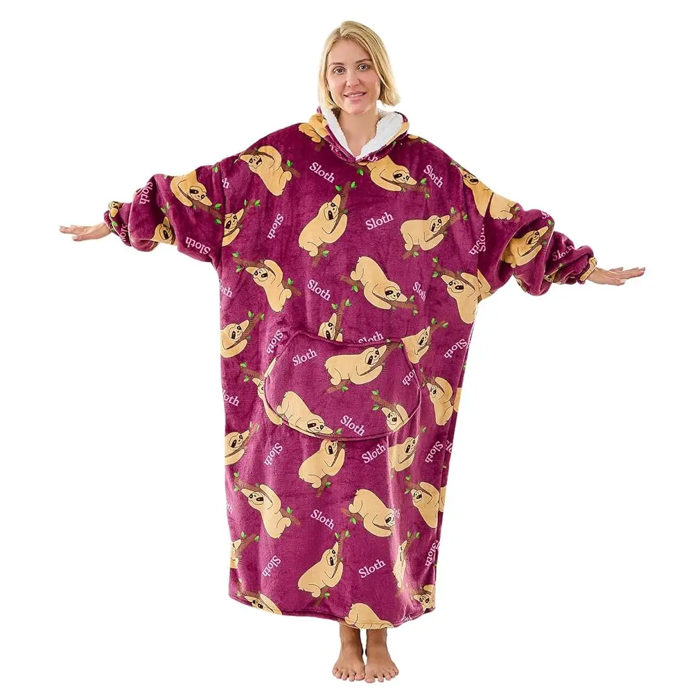 Oversized Wearable Blanket Hoodie, Cozy Warm Soft Fluffy Sweatshirt Giant Pocket Extra Long Sleeve Plushie Roomy Hoodie Blanket Winter Christmas Gift Idea Unisex Lovely Pattern Sherpa lining Pullover