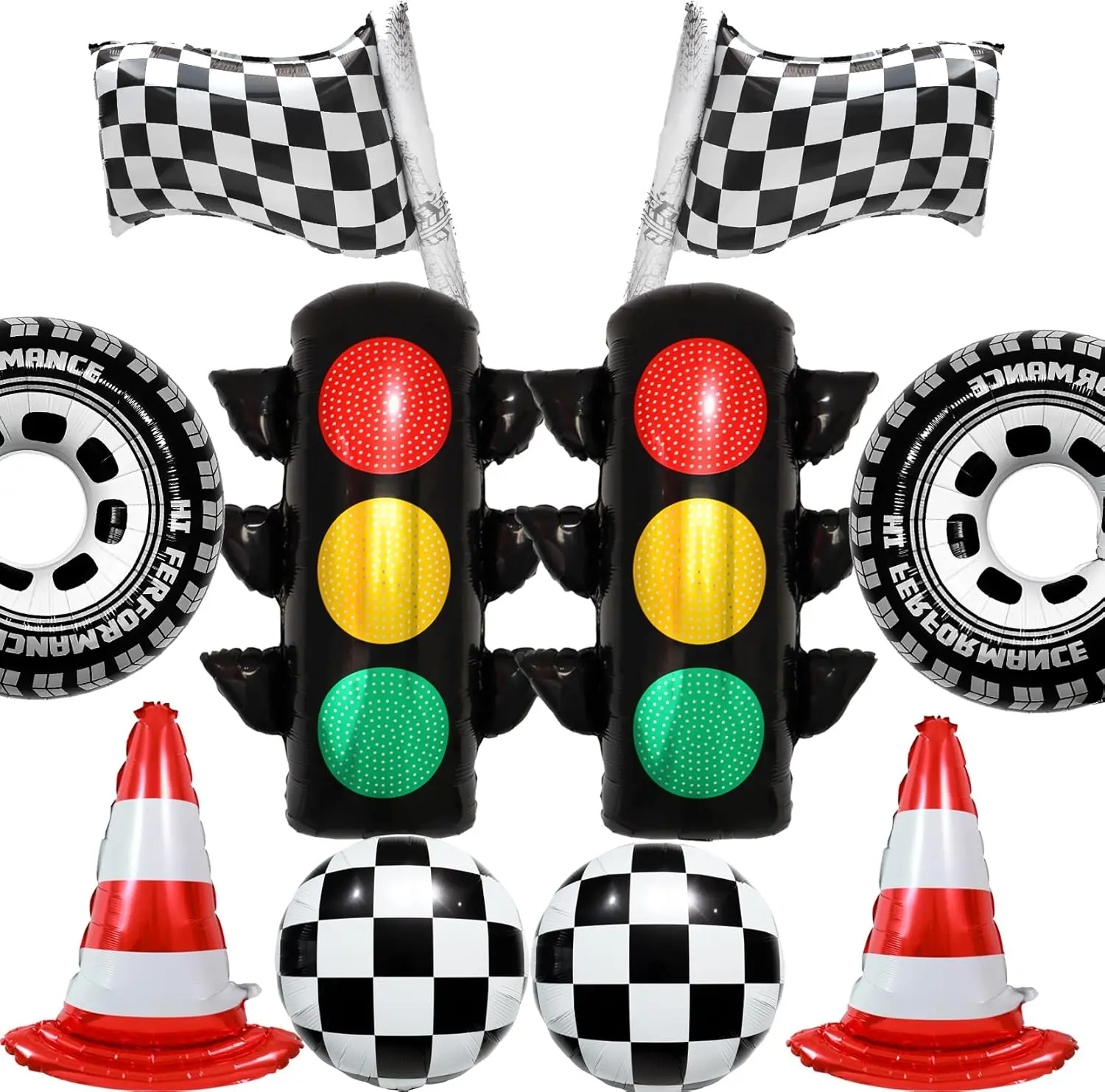 Race  Birthday Party Decoration Balloon/Traffic light Foil Balloons/Traffic Cone/Checkered Flag/Tire Wheels Balloons for Boys Girls  Party Decor