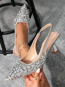 Ladies' gorgeous, Classy high heels, diamond studded luxury design, elegant, pointed design highlights slender legs, allowing you to take elegant steps and achieve every shining moment, Suitable for wedding dresses, evening gowns, party gatherings Fashion