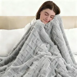 Electric Heated Blanket Throw, Luxury Furry Heated Blanket, 3D Grid Pattern Thick Rabbit Fux Fluffy Heating Blanket with 5 Heating Levels & 4 Hours Auto Off, 50" x 60" Light Gray