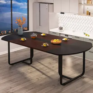 Spaco 70.86-Inch Heavy Duty Modern Oval Dining Table - Walnut & Black Spliced Finish, Curved Edges, Stylish Metal Legs, 6-8 Person Indoor Kitchen & Dining Room Furniture, Heavy Duty Table