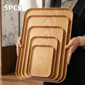 5-Piece Food-Grade Tea Cup Tray Set, Rectangular Coffee Tray, Wood Grain Dessert Tray, Decorative Fruit Tray, Breakfast Food Tray, Multi-Functional Snack Tray