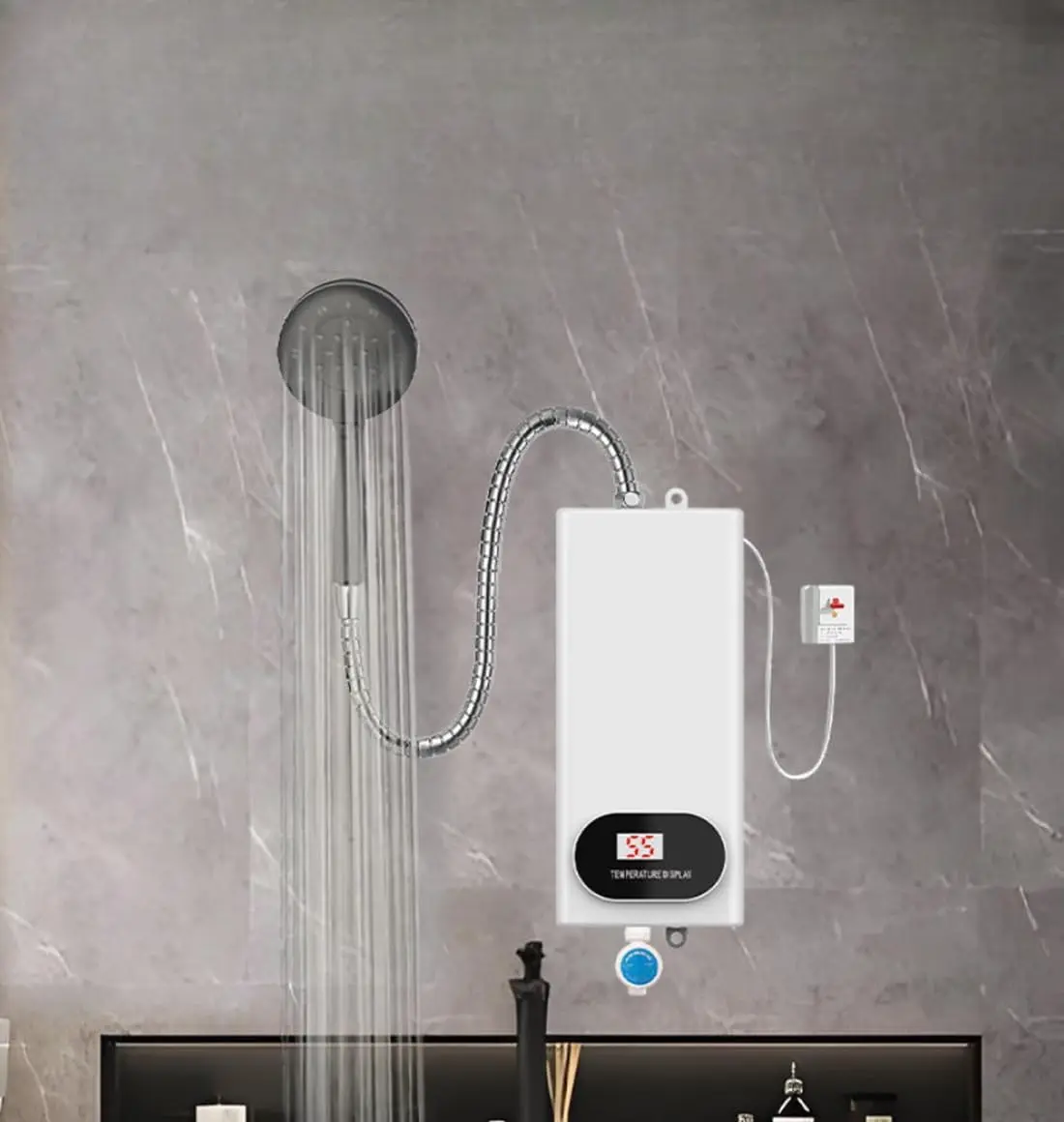 Electric Instant Hot Water Heater Shower Electric Tankless Shower Hot Water 3500W Bathroom Instantaneous Water Heater with Shower Kit(White)