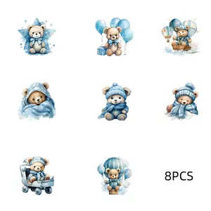 8pcs Blue Bear Pattern Crystal Decorative Stickers, Plastic Glossy One-Time Use, Versatile Use, Ideal for Stationery Decoration, Laptops, Water Bottles