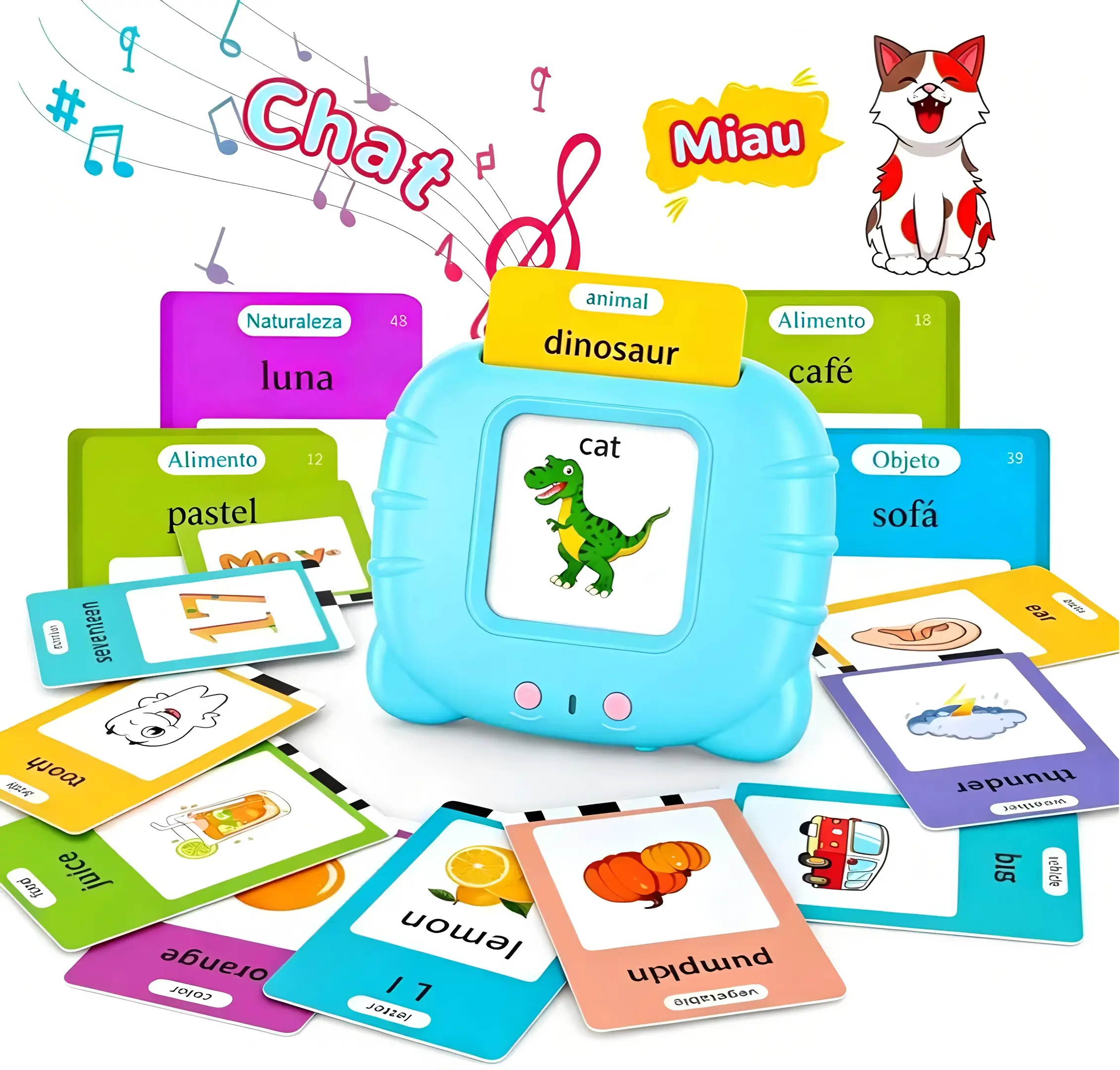 KIDGENIUS Bilingual Flash Cards - 224-Word Musical Talking Toy, English-Spanish Educational Tool, Screen-Free Pocket Speech Learning for Kids 2-8, Toddler Gifts summerwins