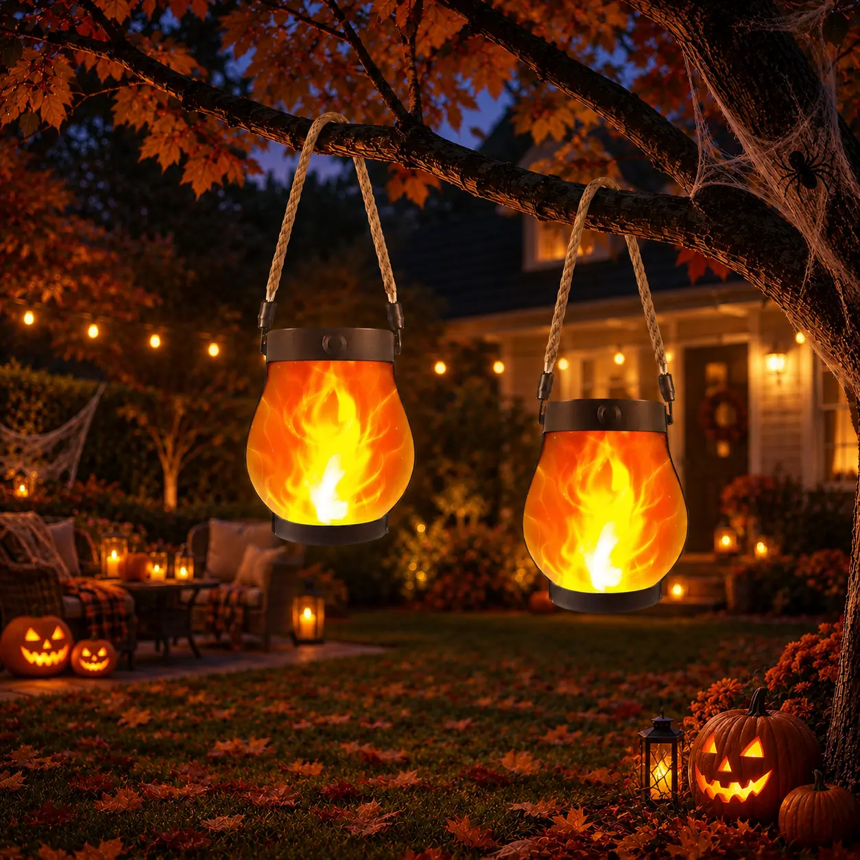 Flame Garden Light Solar Lanterns Outdoor with Dancing Flame Effect, Solar Powered Hanging Lantern Lights with Realistic Flickering Flames, Waterproof Decorative Lights for Front Porch Patio Garden Yard Table and Outdoor Decor