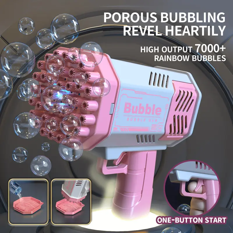 Bubble Machine, 40 Holes Bubble Machine, Bubble Machine with Light & Bubble Solutions, Summer Toys, Wedding, Birthday Gift, Party Favors