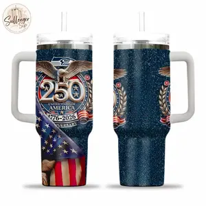 USA 250 Years Celebration 40oz Tumbler with Handle, NO STRAW Included, American Eagle Patriotic Mug, Anniversary Gift, Independence Day Cup