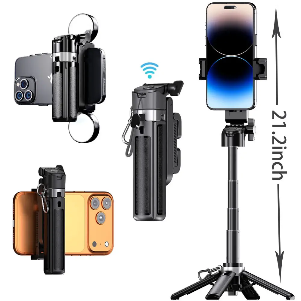 2026 Upgraded 5-in-1 Multifunctional Selfie Stick - 21.2in Extendable, 360-Degree Rotatable, Foldable Portable Mini Mobile Phone Tripod, Rechargeable Remote Control, Camera Grip for Vlog, Live Photography, Smartphone Accessories, Cellphone, Vlogging Equip