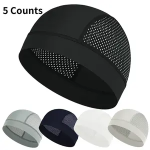 5 Pack 2026 Cooling Helmet Liner Skull Cap, Sports Outdoor Hats, Men Women, Moisture Wicking Motorcycle Hard Hat Beanie for All Seasons Running Cycling Liner under Helmet, Breathable Mesh Stretchy Headband Sweatband for Work Outdoor Sports Gift Set