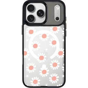 THE HOOD Retro Daisy Charm GoldenSnap Magnetic Interchangeable Protective Phone Case Compatible with MagSafe, Cute Pink Heart & Bow Print Case for iPhone 17 Pro Max / iPhone 17 Pro / 17 / Air / 16 Pro Max / 16 Pro / 15 Pro Max / 15 Pro