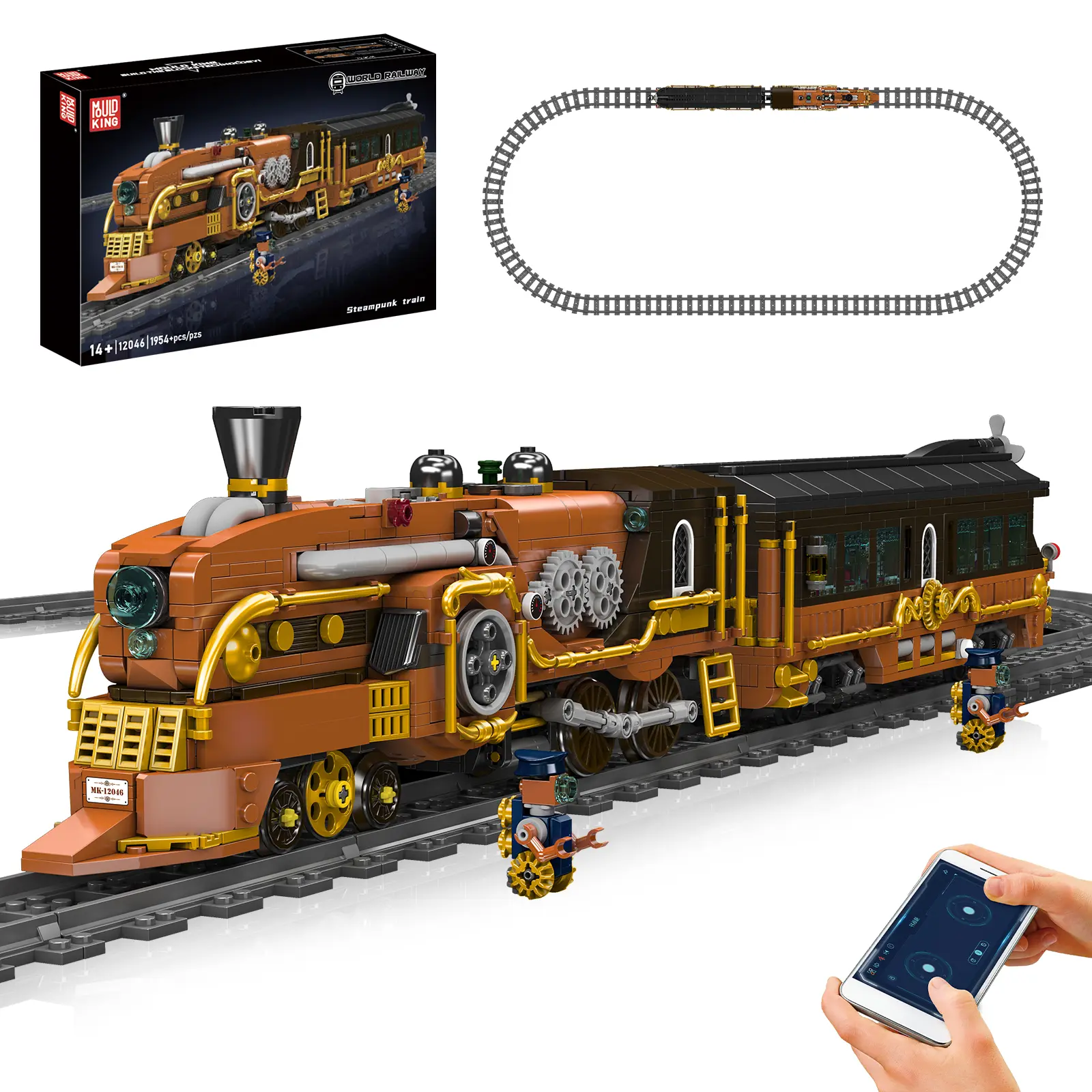 Mould King Model Number 12046 Steampunk Train Building Block Toy, Remote Control Electric Design with Steampunk Aesthetics, Building Block Design for Creative Play & Enhanced Fun