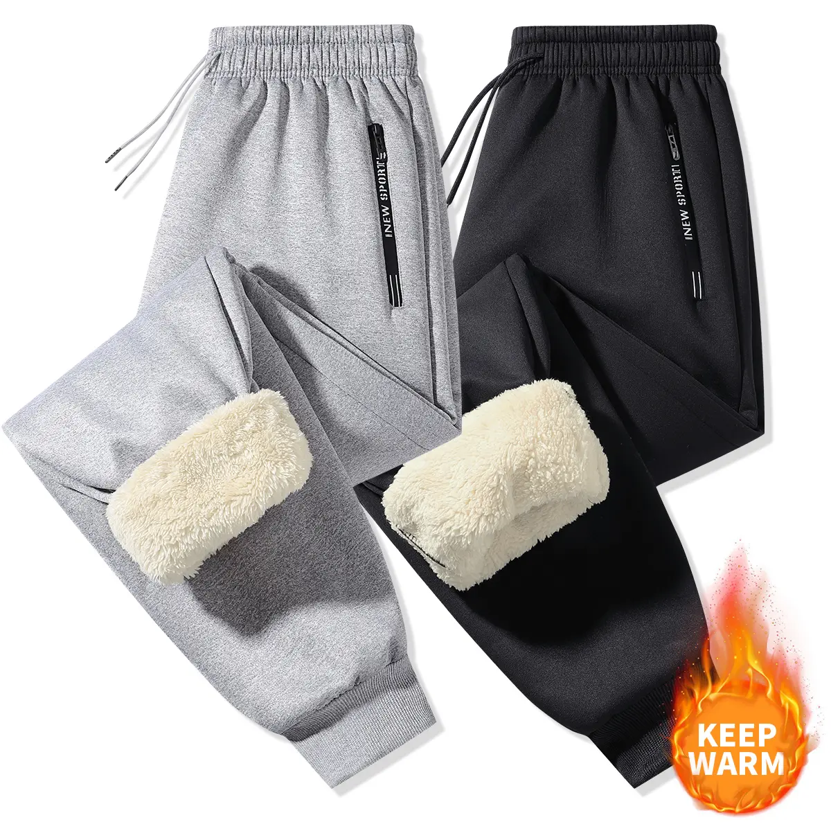 2-Pack, Men'S Thermal Joggers - Heavy-Duty Winter Pants with Drawstring Waist , Non-Stretch Fabric for Gym, Hiking, Jogging Pants, Solid Color Design, Plush Lined Comfort, Active Men, Trouser For Men, Track Pant Men, Sportive Trousers Men, Thick
