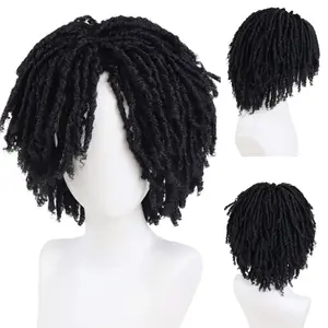 Mens Dreadlock Wig Black Curly Male Fake Dreads Loc Short Braided Wig with Bangs Realistic Twist Rasta Wigs Roleplay