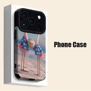 Phone Case with Flamingo Beach Design, Black Color, Multiple Specifications Available, Shock - Absorbing & Scratch - Resistant, Ideal for Vacation & Daily Use, Trendy Protective Cover for Mobile Phones