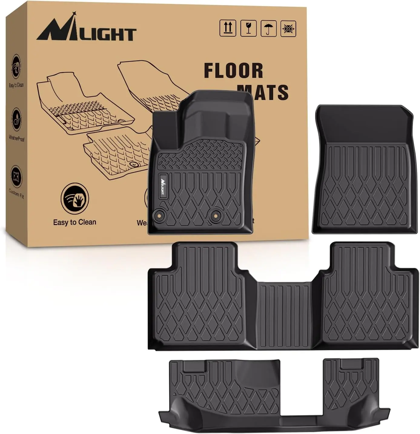 Nilight Custom-Fit Waterproof TPE Car Mats for Mitsubishi Outlander 2022-2024 (Not for PHEV & Sport Models), Heavy-Duty All-Weather Floor Liners, Automotive Interior Protector, Father's Day Gift, Waterproof Car Mats