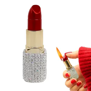 Cute Lipstick Lighter, Luxury Bling Rhinestone Soft Flame Refillable Butane Lighter with Adjust Flame Tool, Cool Lighters for Women, Girls, Ladys, Birthday, Anniversary (Without Butane)