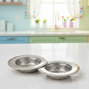 4.5 Inch Diameter Rim Heavy Duty Stainless Steel Kitchen Sink Basket Strainer, Large (Pack of 2)
