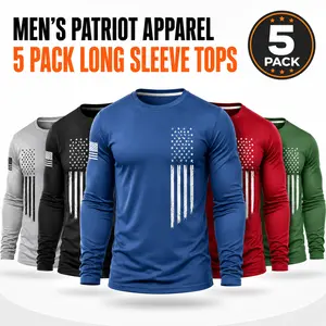 Men's [5-Pack] Long Sleeve Active T-Shirts | Quick-Dry Breathable Athletic Fit | Independence Day Special Patriot Apparel spring and autumn men's clothing Athletic Apparel Athletic Mesh Athleisure Street Fit Plain Menswear Menswear Casual