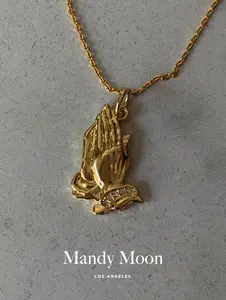 Saint Prayer Hands Charm Necklace with 17 Inch Chain - 18K Gold Filled