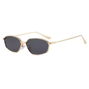 Narrow Metal Frame Sunglasses, 90s Vintage Oval Shape, UV400 Shield, Natural Lens, Trendy Gold Frame, Men's Accessories, for Daily Wear & Travel Sports Eyewear