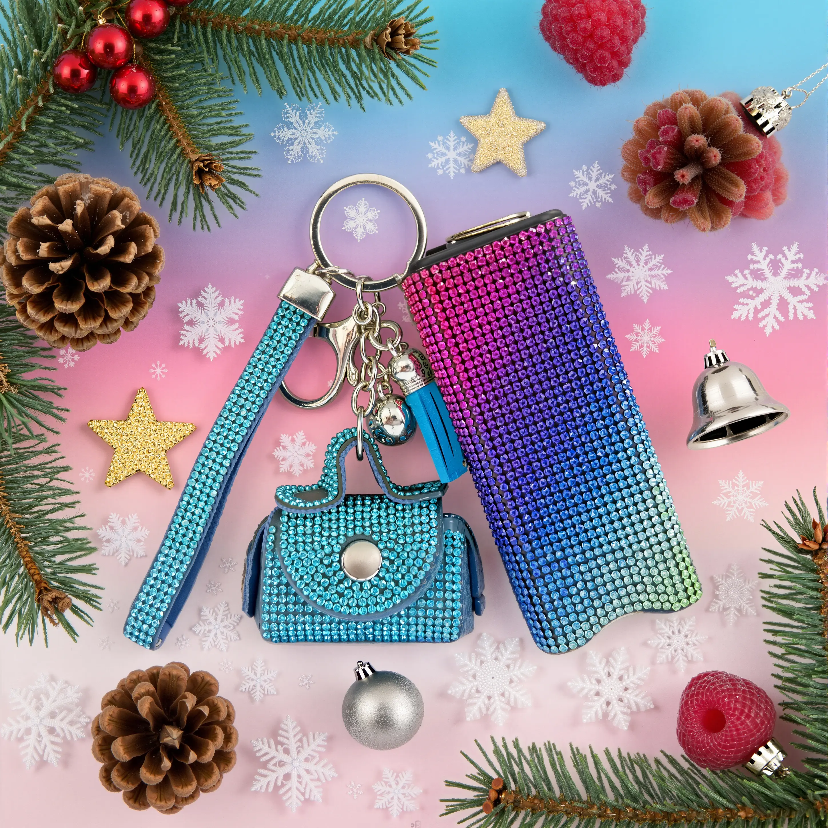 Sparkly Decorative Keychains for Women, Bling Keychain Set,Cute Key Organizer Accessories, Stylish Home Entryway Decor Gift Lightweight