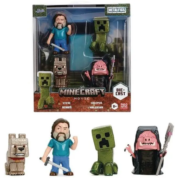 Jada Toys MetalFigs Minecraft Movie 2.5" Die-Cast Collectible 4-Pack - Creeper, Dennis Figurines [COLLECTIBLES]