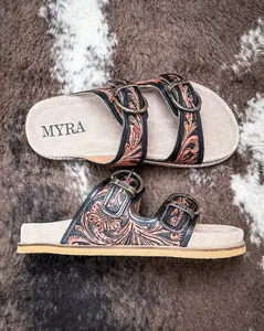 Myra Bag Canyon Ember Western Hand-Tooled Leather Sandals, Men's Shoe, Premium Footwear