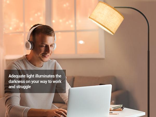 DEWENWILS Arched Floor Lamps with Adjustable Beige Line Lampshade, Standing Tall Arc Lamp for Living Room, Bedroom, Office, Simple Design Farmhouse Style (Black)-HLFL04E