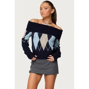 Jakarie Argyle Foldover Sweater