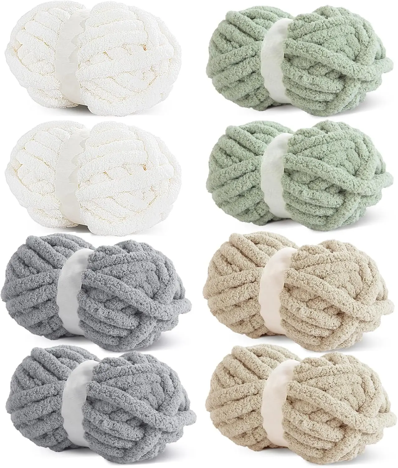 HOMBYS Multi Assorted Chunky Chenille Yarn for Crocheting, Super Bulky Jumbo Yarn for Hand Knitting, 3/4" Thick Soft Yarn for Blankets, 8 Skein Pack (27 yds / 8 oz Each)