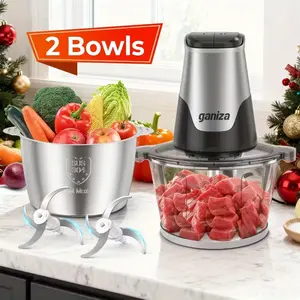 Ganiza Food Processor 8 Cup Glass & Stainless Steel Bowls 2-Speed 600W Copper Motor Smart Overheat Protection Includes Clean Brush & 2 Sets of Blades Automatic